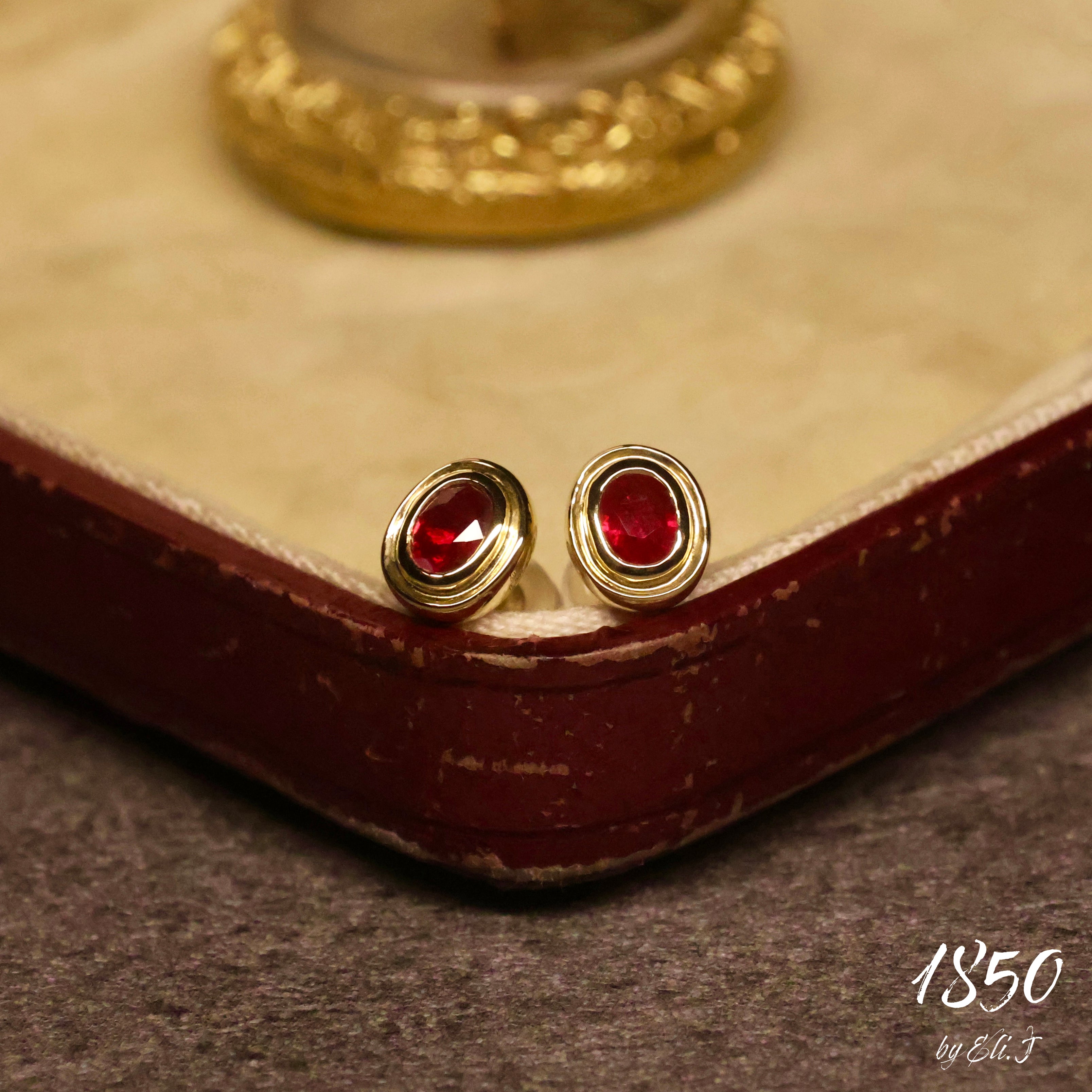 Lovely CZ Ruby Red Stud Earrings – 22K Yellow Gold GP, Thai Handmade, Nickel-Free