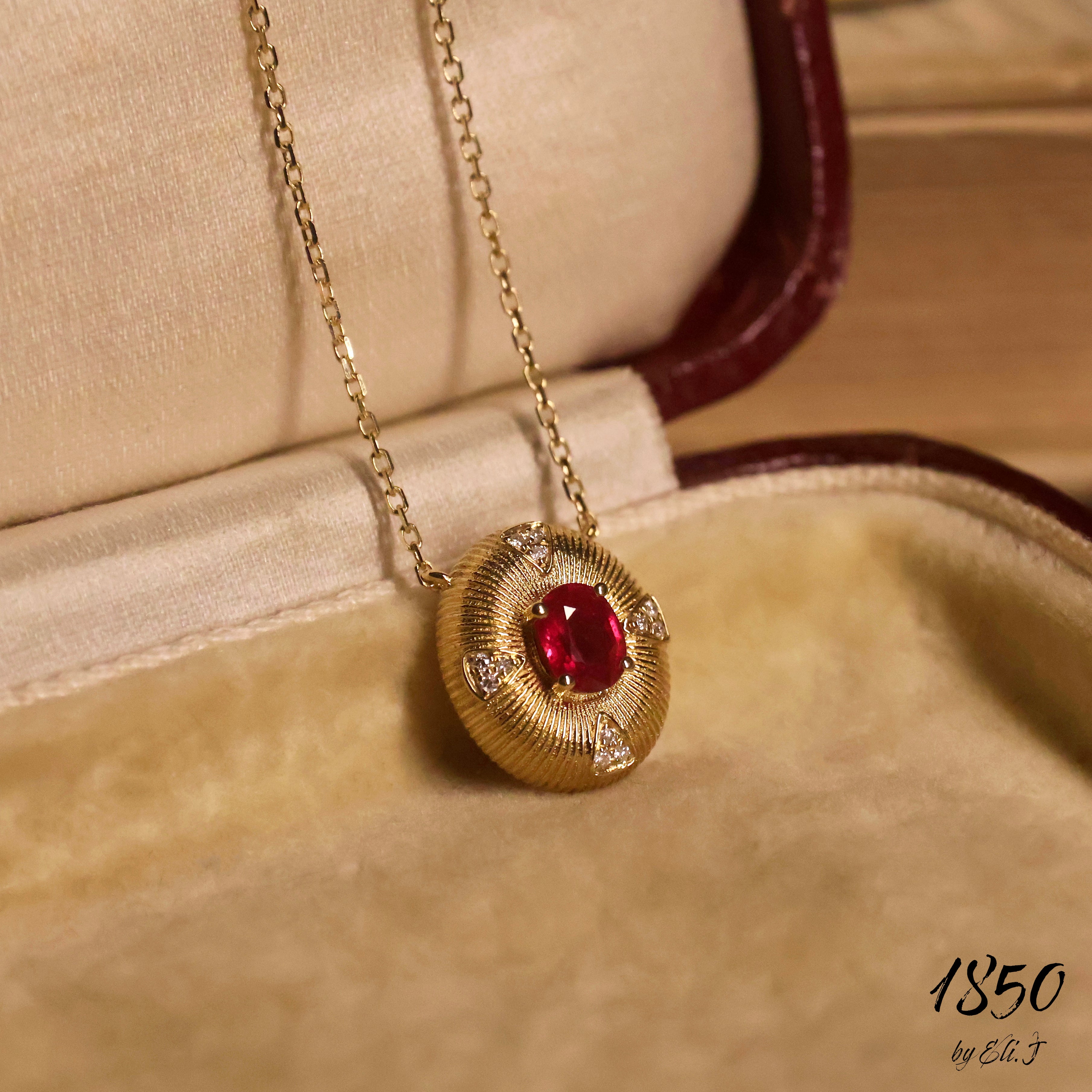 Courage: 18K Yellow Gold Ruby & Diamond Neckace