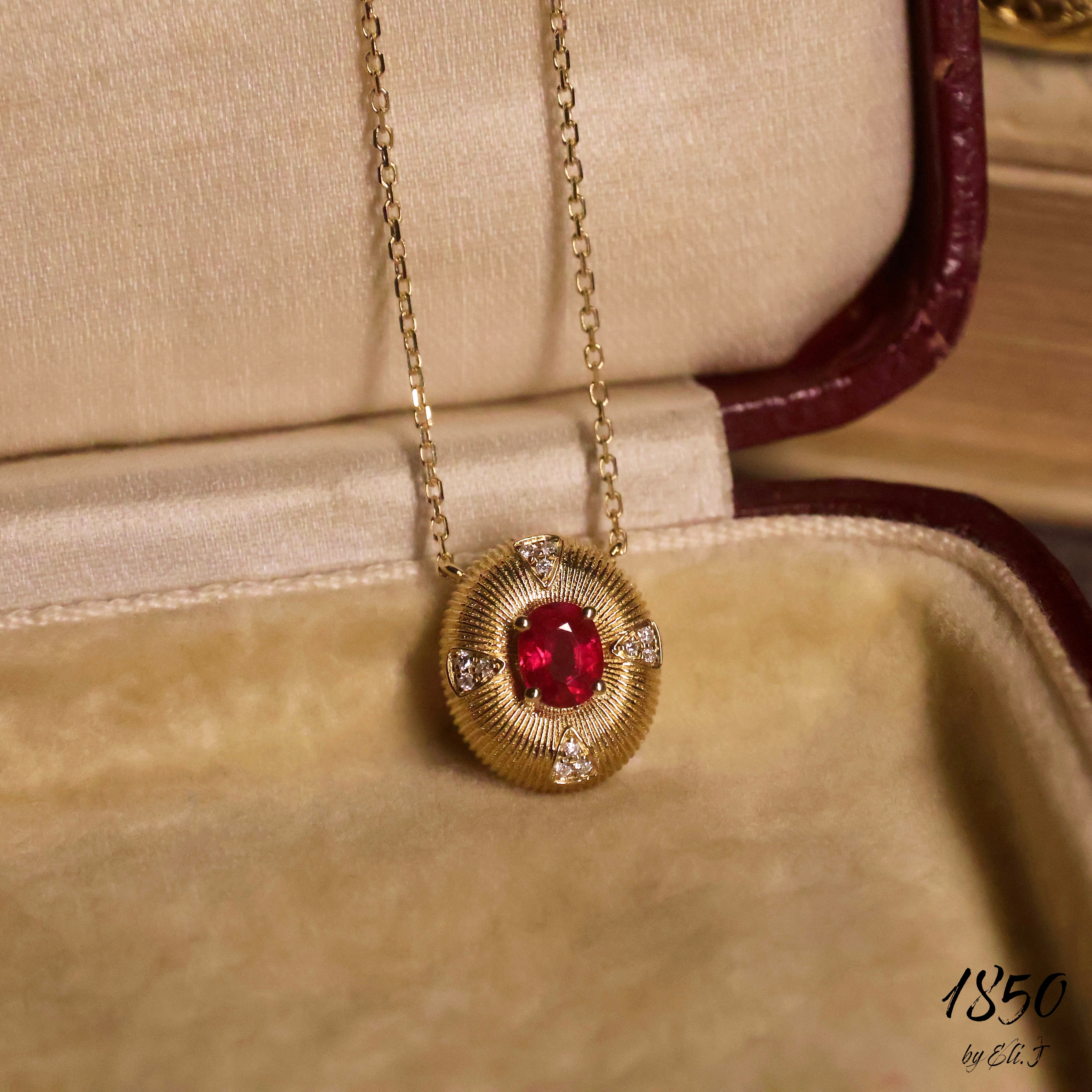 Courage: 18K Yellow Gold Ruby & Diamond Neckace