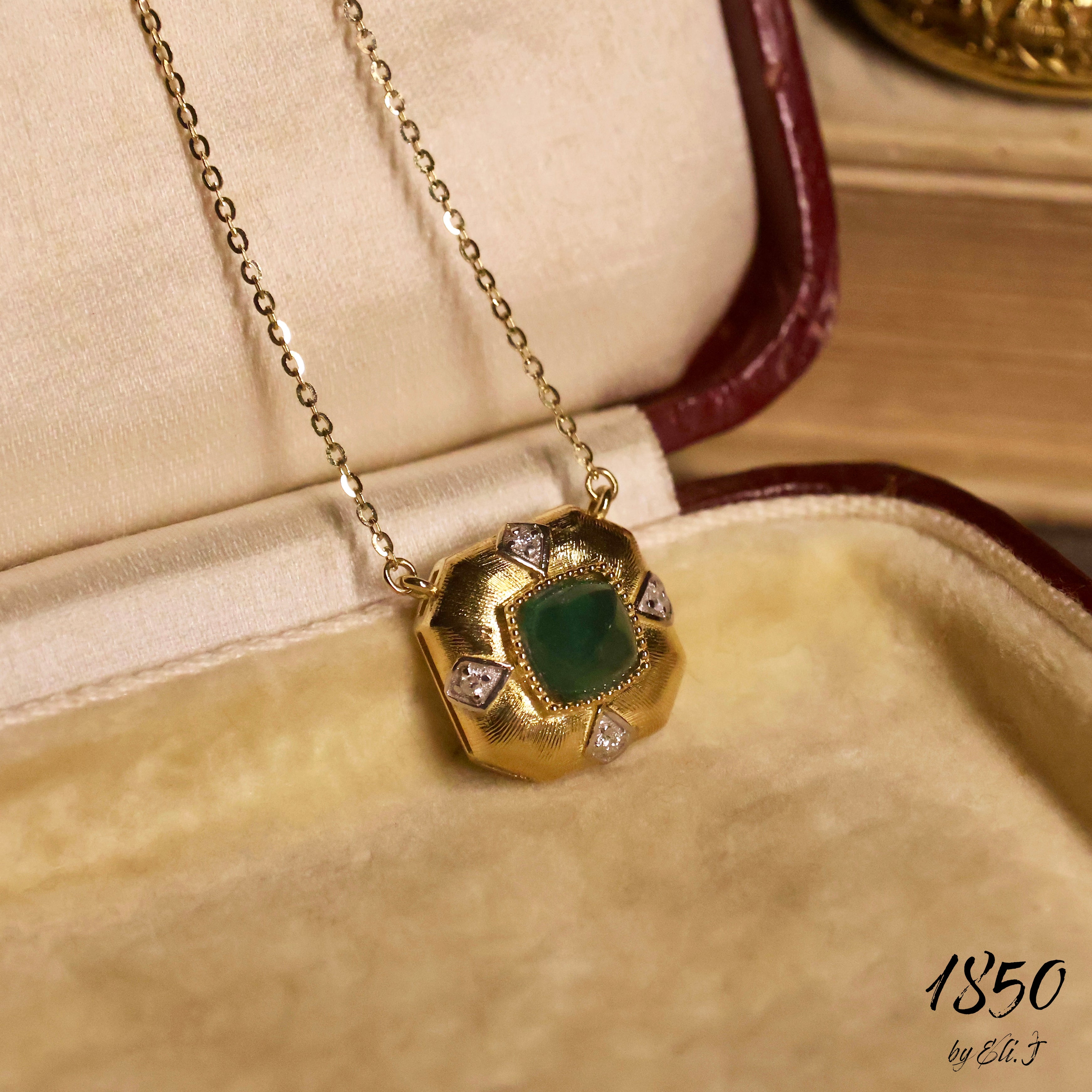 Theodora: 18K Yellow Gold Emerald & Diamond Neckace