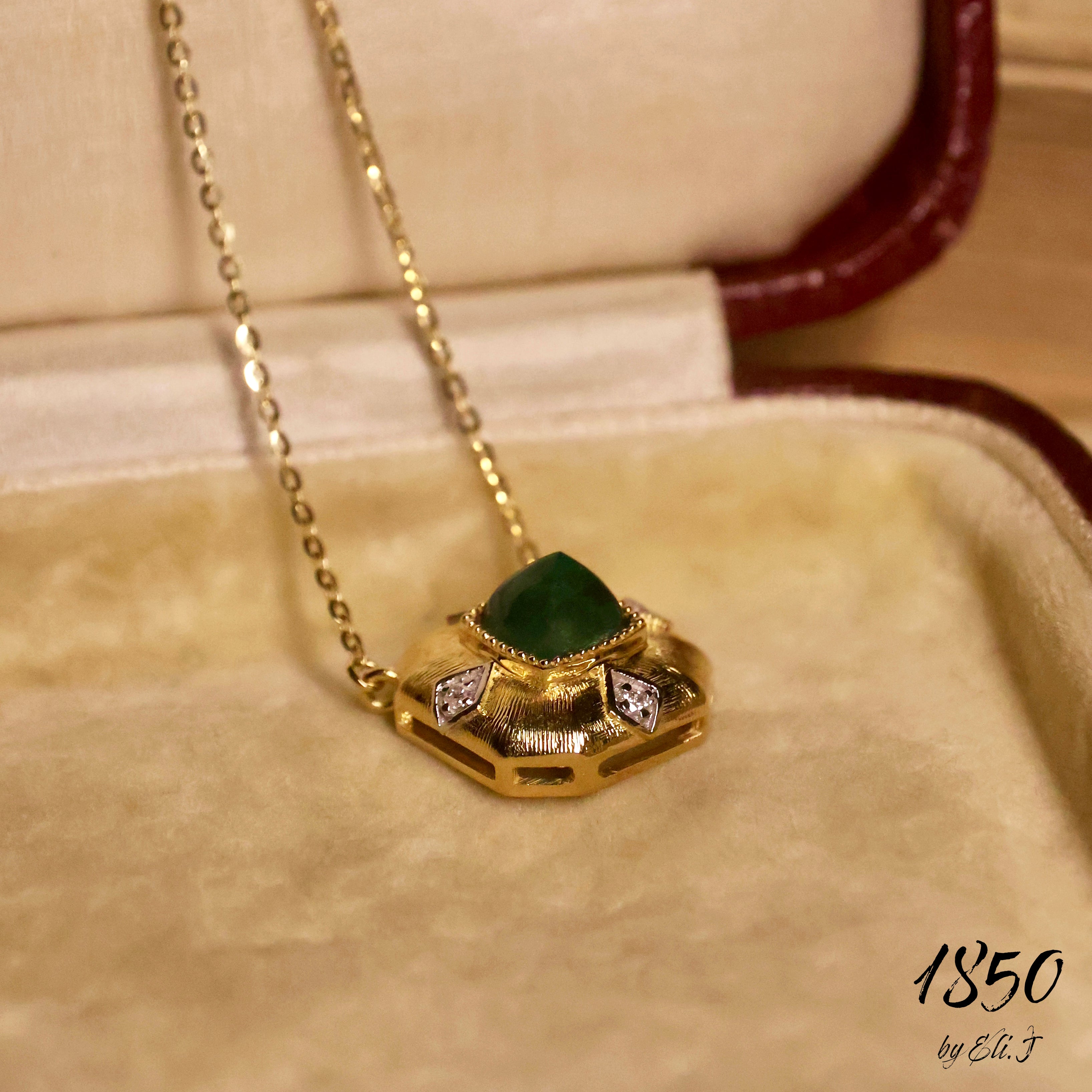 Theodora: 18K Yellow Gold Emerald & Diamond Neckace