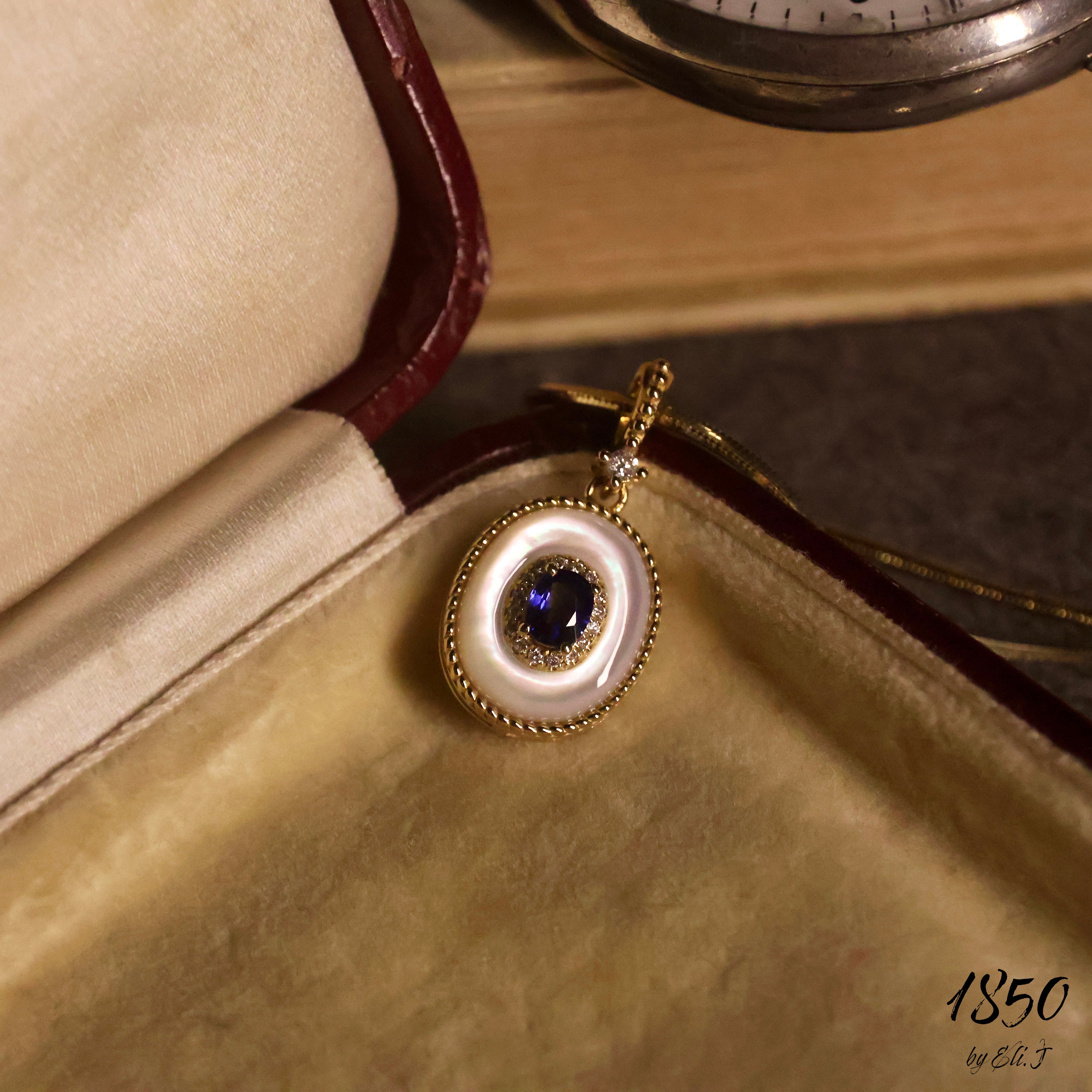 Embrace: 18K Yellow Gold Blue Sapphire, Diamond & Mother-of-Pearl Pendant