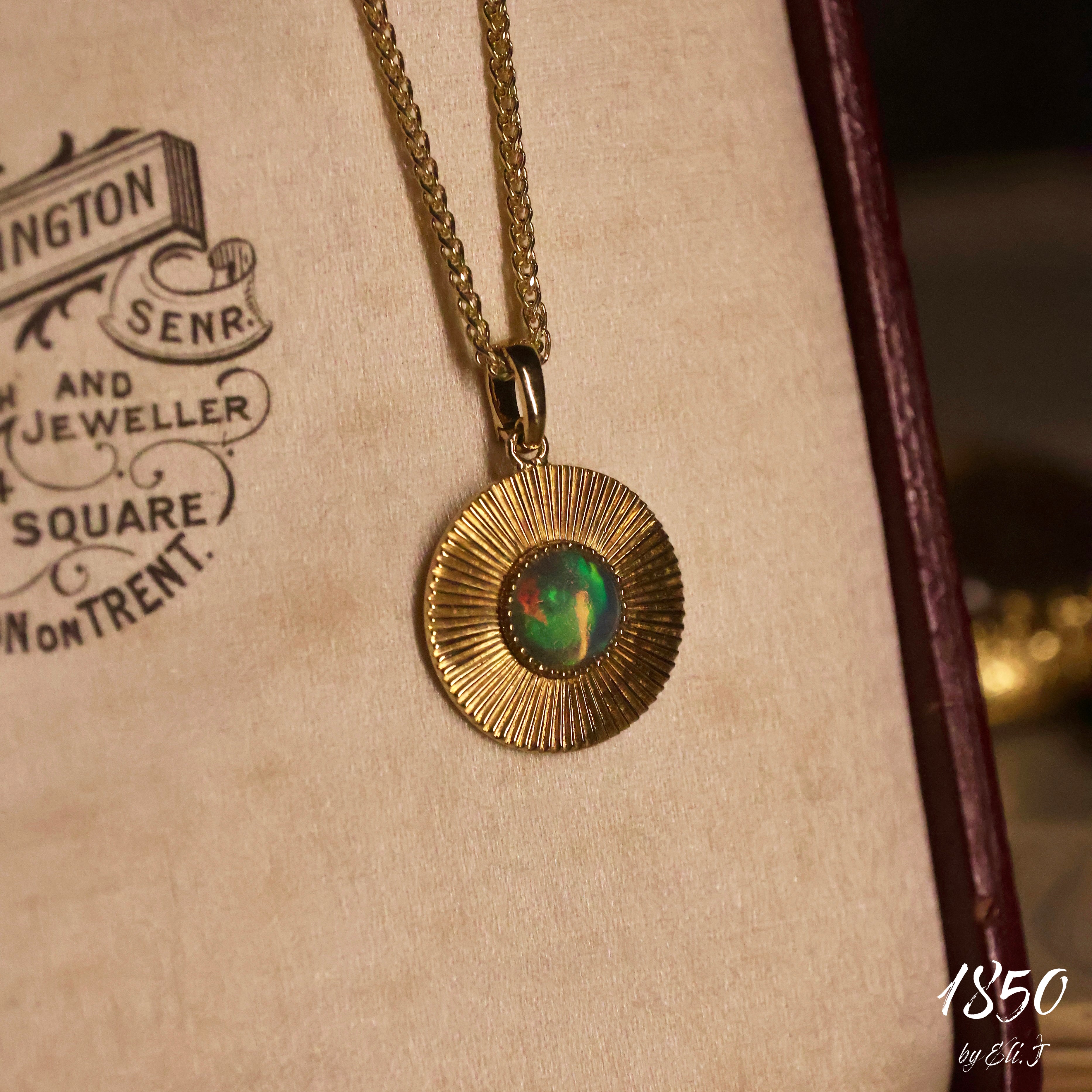 Hope: 18K Yellow Gold Ethiopian Opal & Etched Gold Pendant