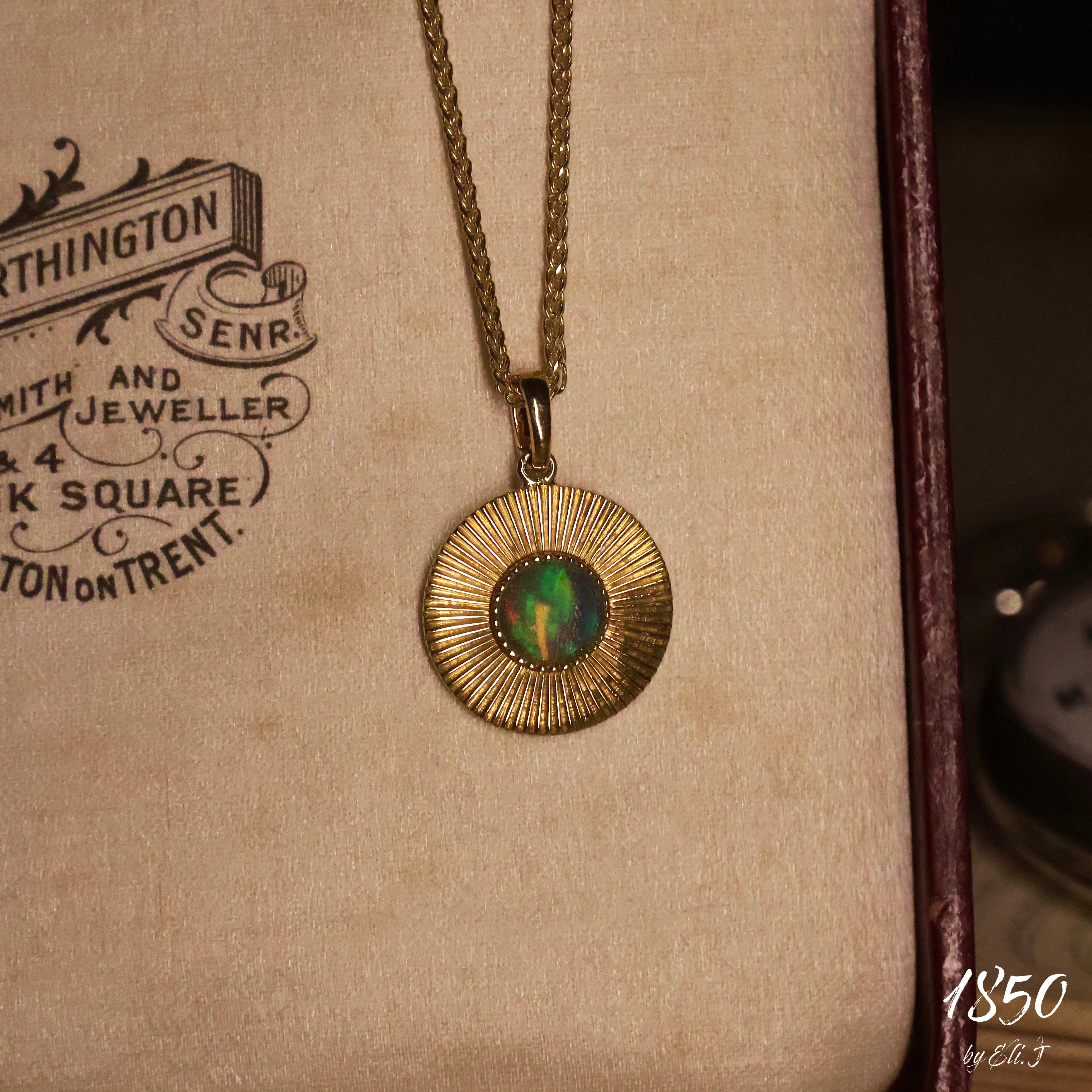 Hope: 18K Yellow Gold Ethiopian Opal & Etched Gold Pendant