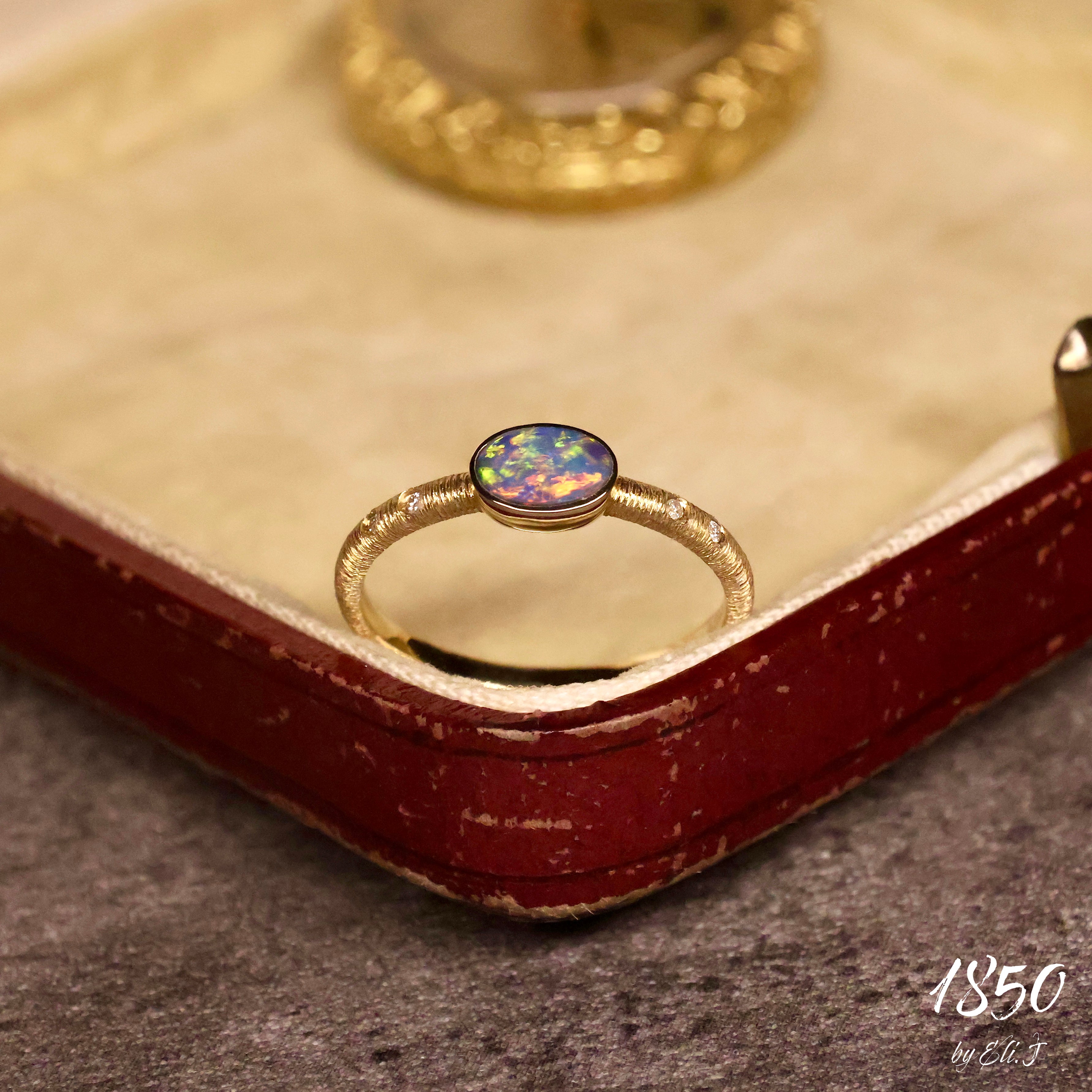 Enchanted: 18K Yellow Gold Australian Opal & Diamond Ring