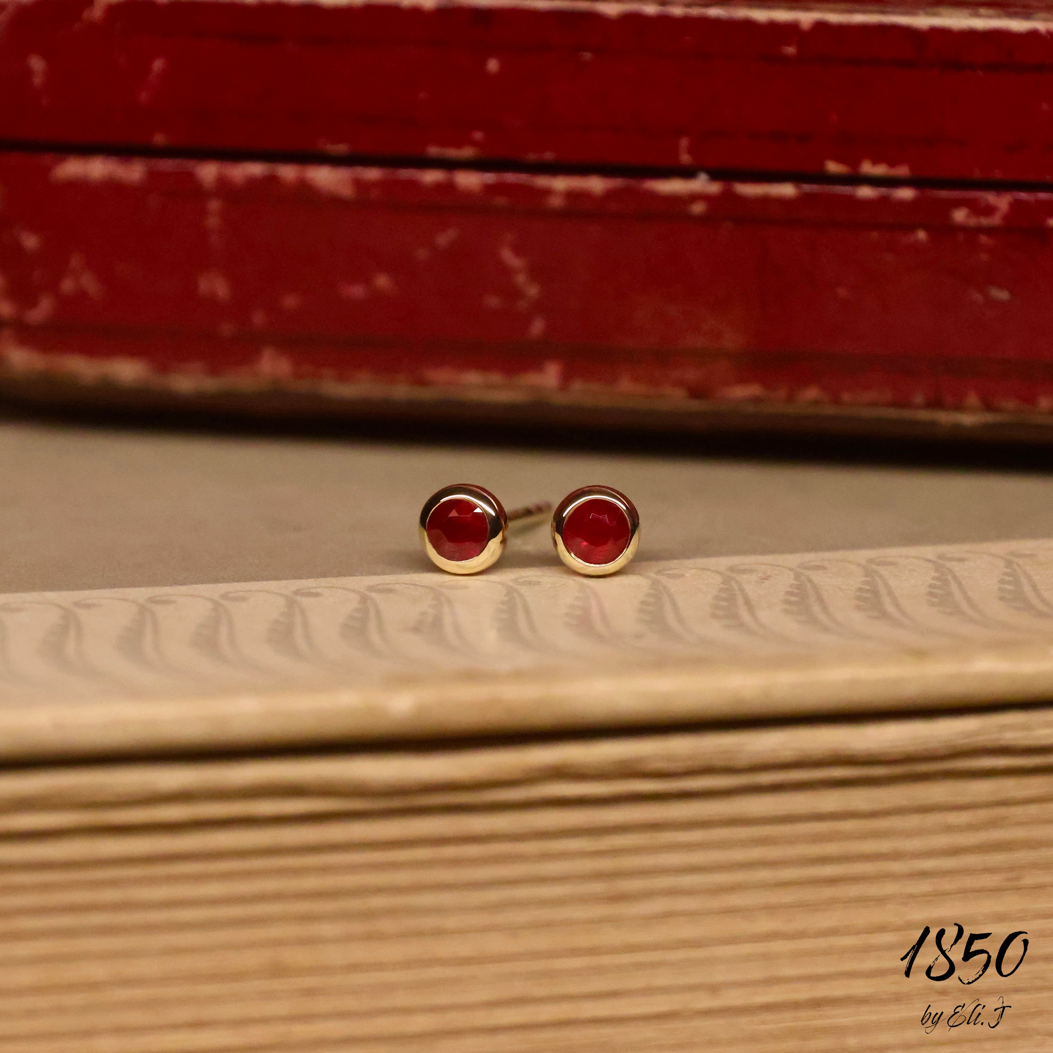 Life: 18K Yellow Gold Ruby Stud Earrings