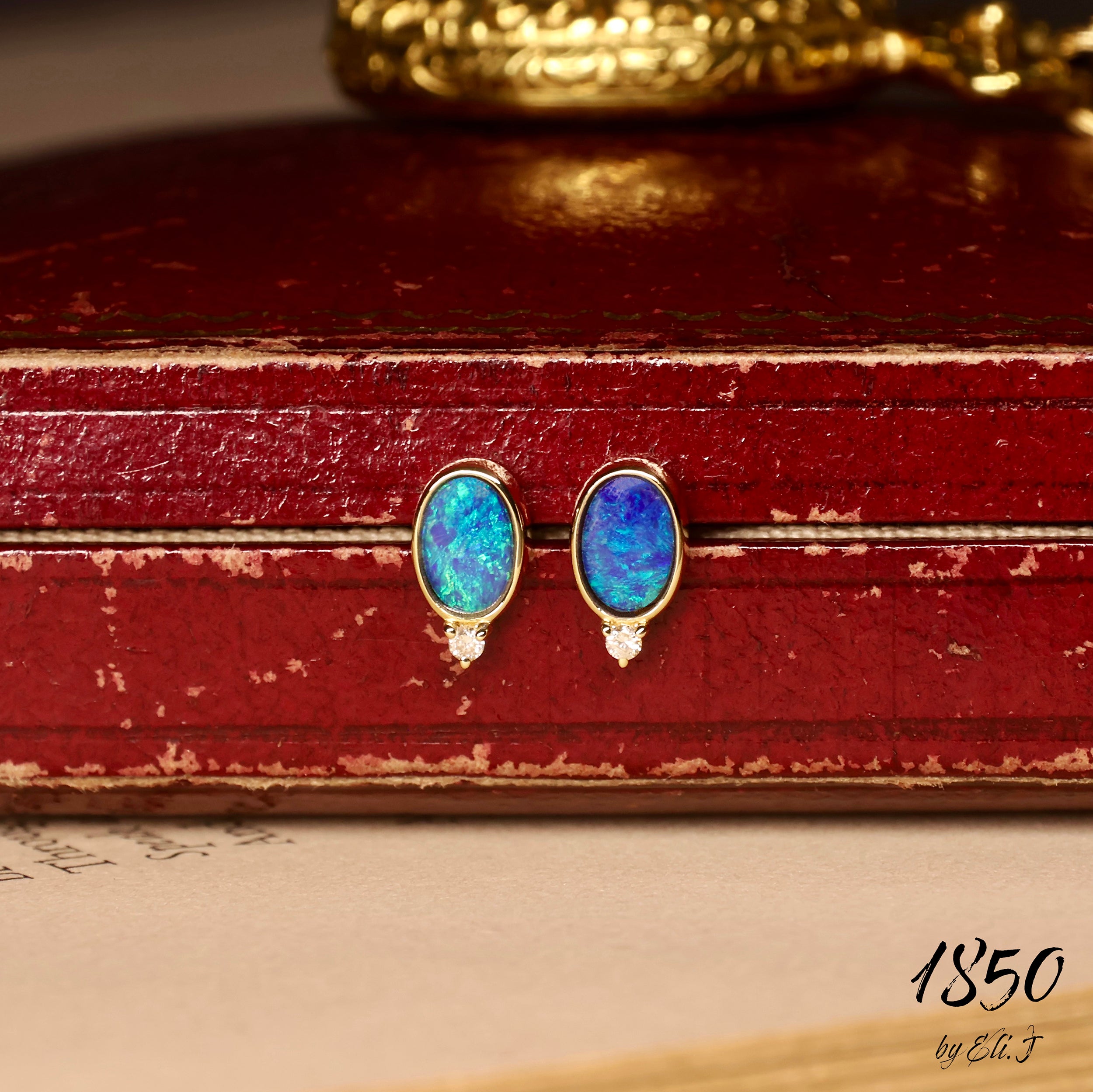 Renoir: 18K Yellow Gold Australian Opal & Diamond Earrings