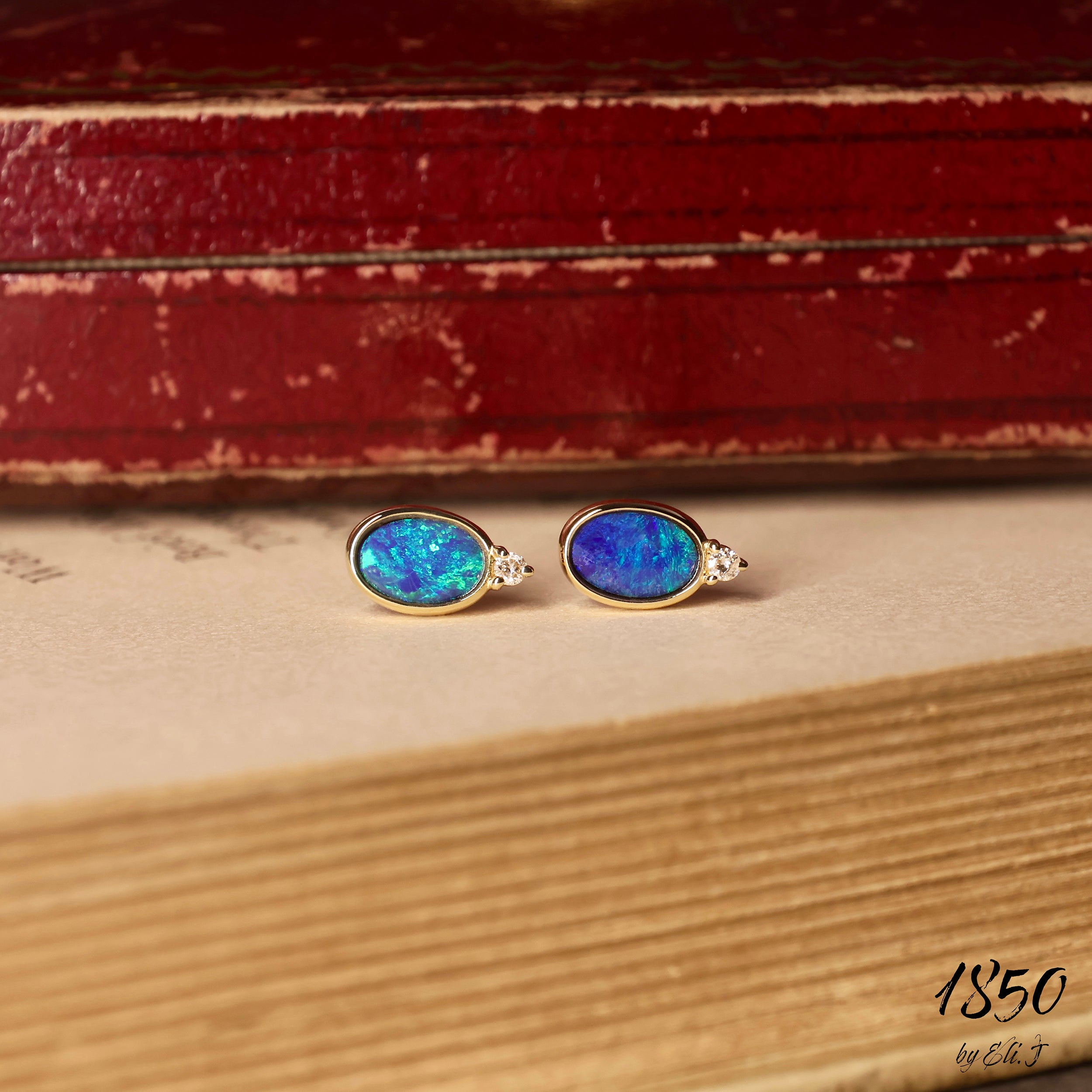 Renoir: 18K Yellow Gold Australian Opal & Diamond Earrings